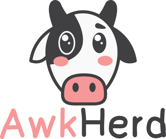 AwkHerd social anxiety app logo, cute cow mascot for connecting socially awkward people